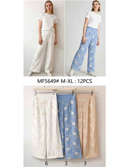 Pantalón recto bordado floral
