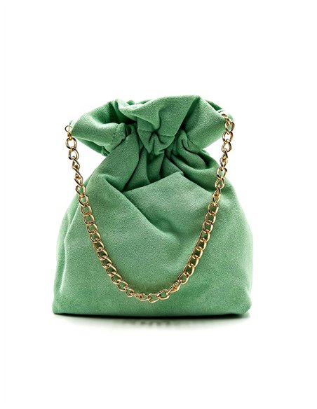 Bolso bombonera efecto ante con cadena