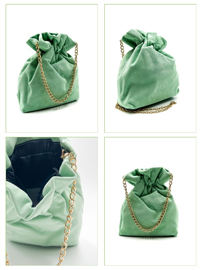 Bolso bombonera efecto ante con cadena