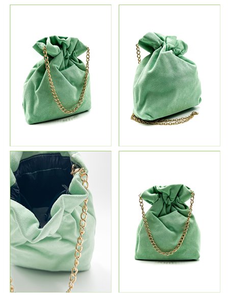 Bolso bombonera efecto ante con cadena