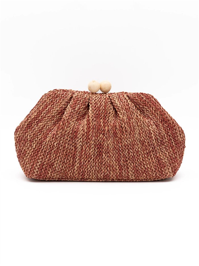 Cartera de fiesta trenzada con cierre de bolas