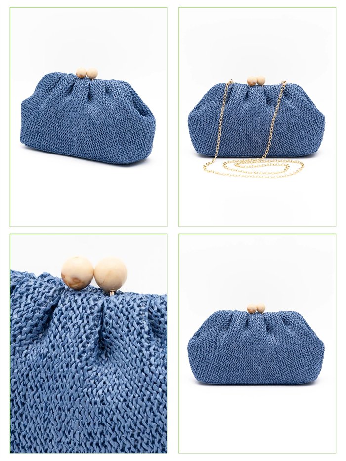 Cartera de fiesta trenzada con cierre de bolas