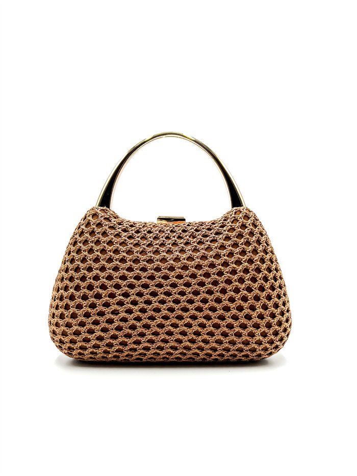 Bolso de fiesta de rejilla con asa rígida