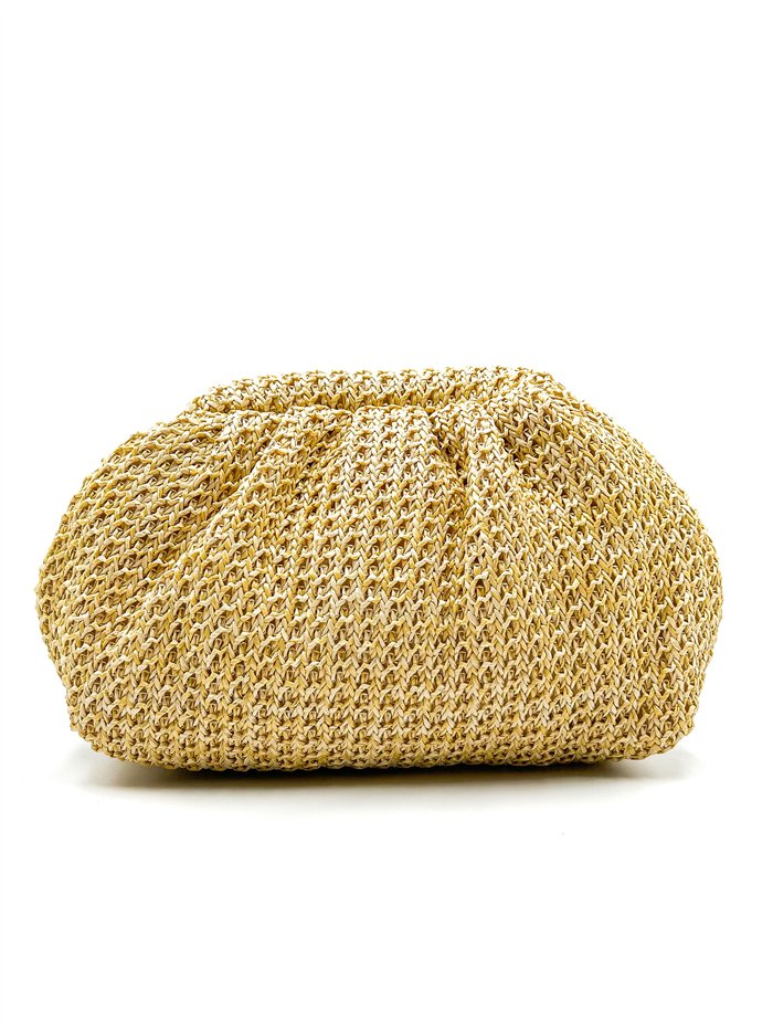 Ruched raffia evening clutch