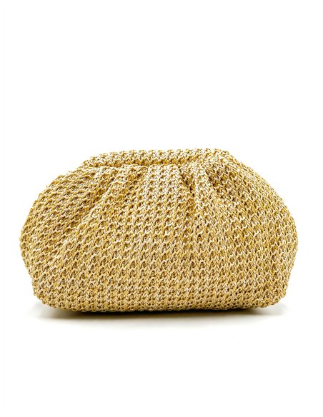 Ruched raffia evening clutch