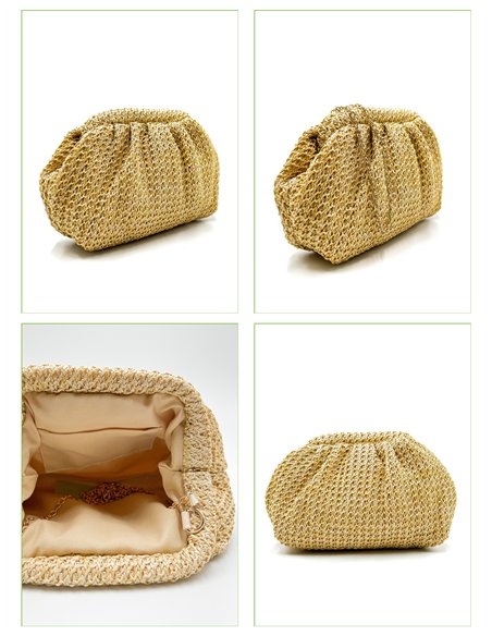 Ruched raffia evening clutch