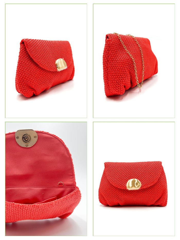 Cartera de fiesta rafia con cierre efecto metálico