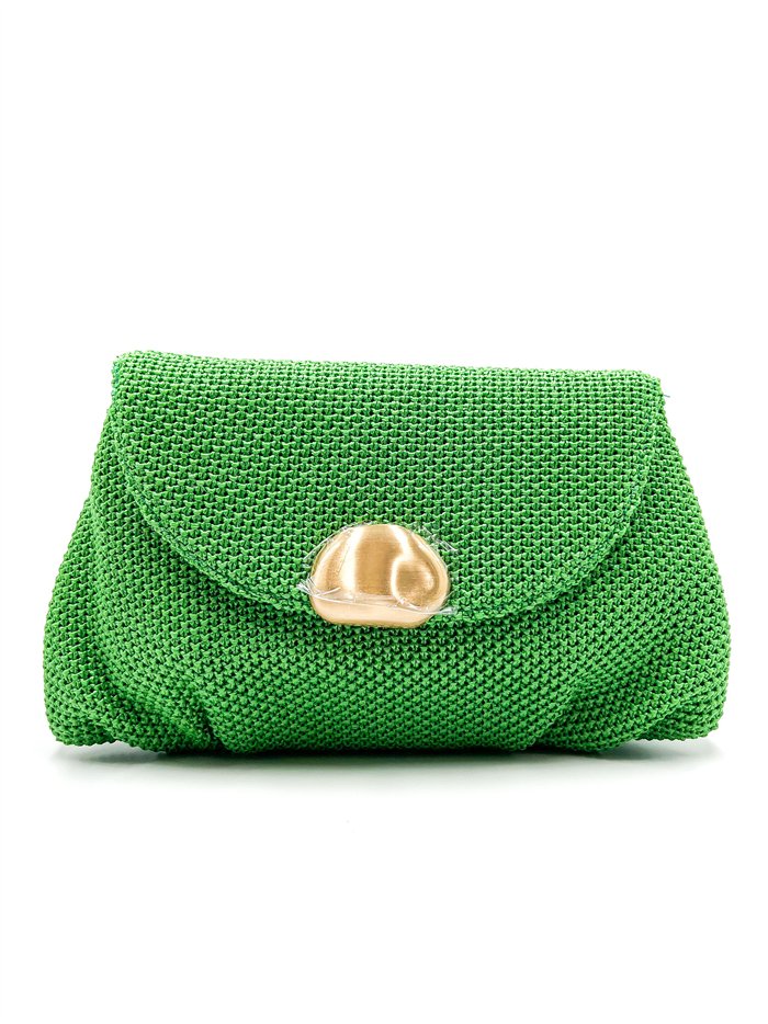 Pochette de soirée en raphia avec fermoir à effet métallique