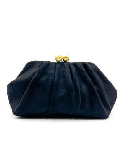 Clutch de festa com efeito camurça e franzido.