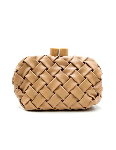 Cartera de fiesta trenzada con cierre cilíndrico