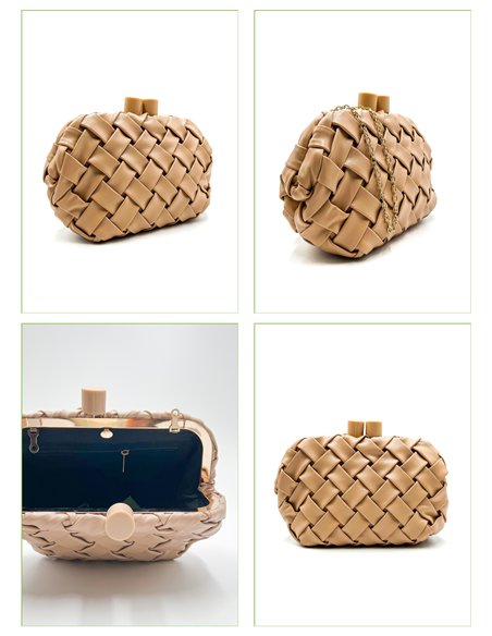 Cartera de fiesta trenzada con cierre cilíndrico