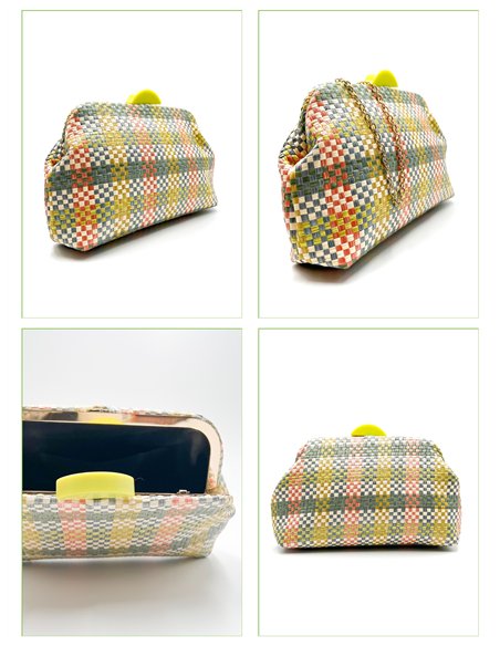 Cartera de fiesta rafia cuadros