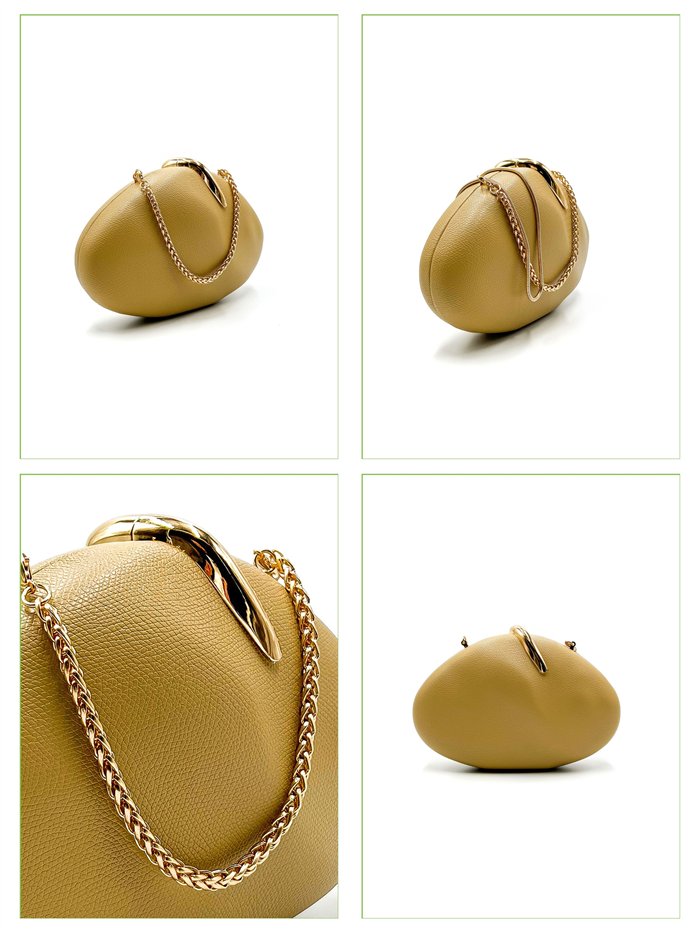 Bolso de fiesta ovalado efecto piel con cadena
