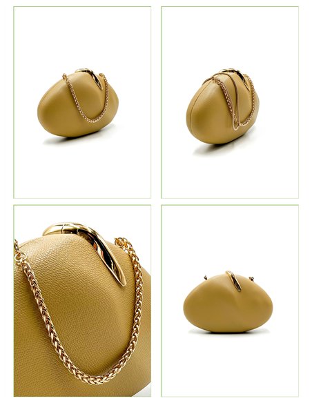 Bolso de fiesta ovalado efecto piel con cadena