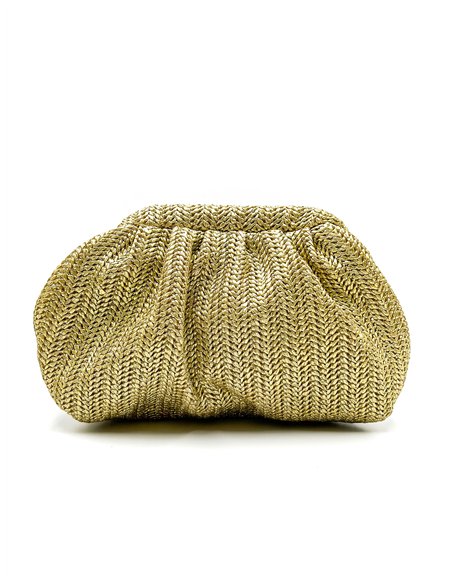 Clutch de festa com babados em ráfia metálica