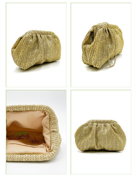 Clutch de festa com babados em ráfia metálica