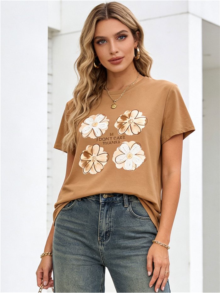 Camiseta i don't care thanks con flores 3d