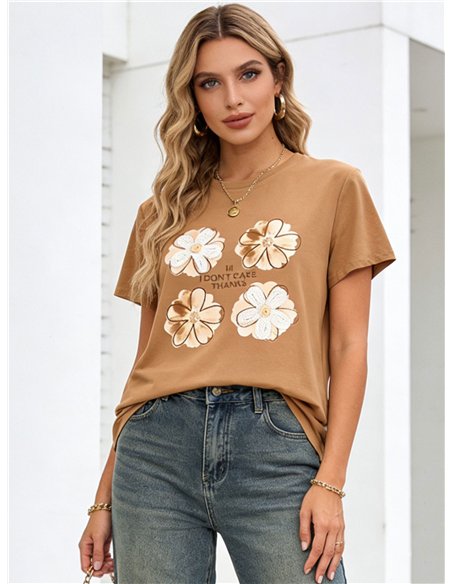 Camiseta i don't care thanks con flores 3d