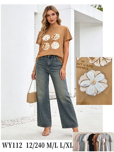 Camiseta i don't care thanks con flores 3d 2