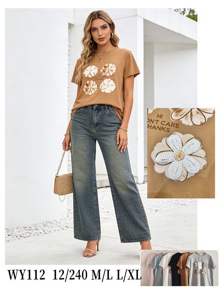 Camiseta i don't care thanks con flores 3d