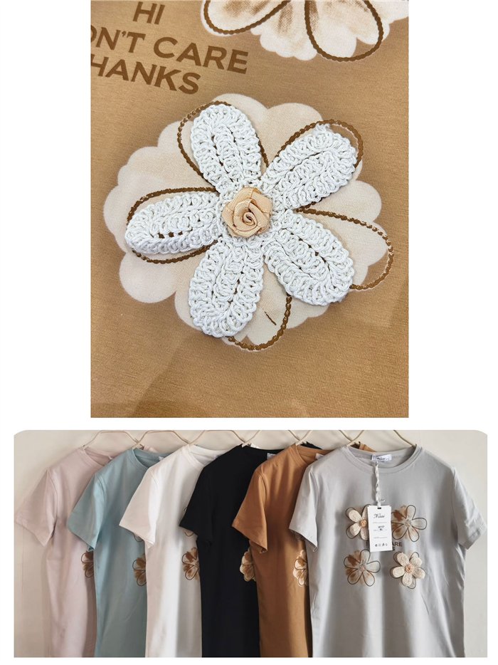 Camiseta i don't care thanks con flores 3d