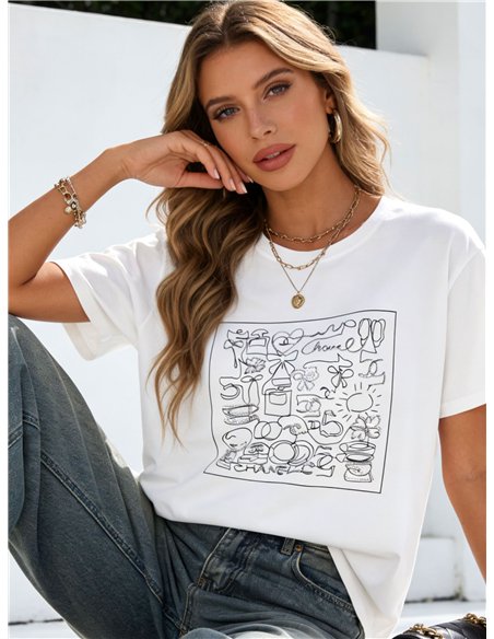 T-shirt oversize con un disegno a tratto in stile schizzo.