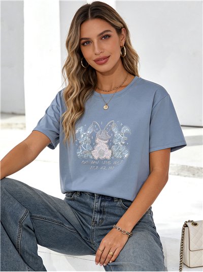 Camiseta amplia conejos con strass