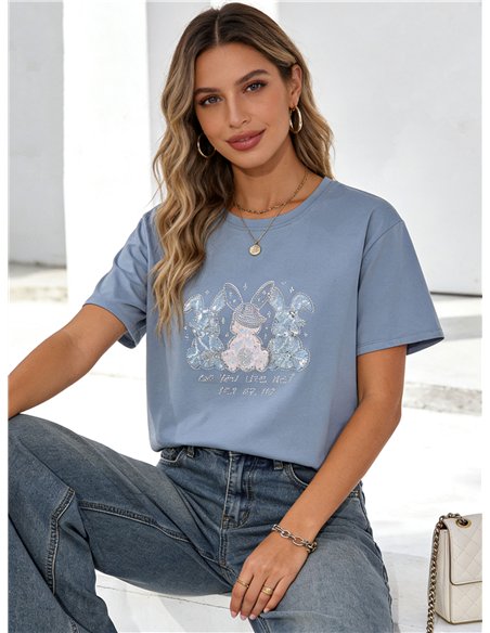 Übergroßes T-Shirt mit Hasen und Strasssteinen