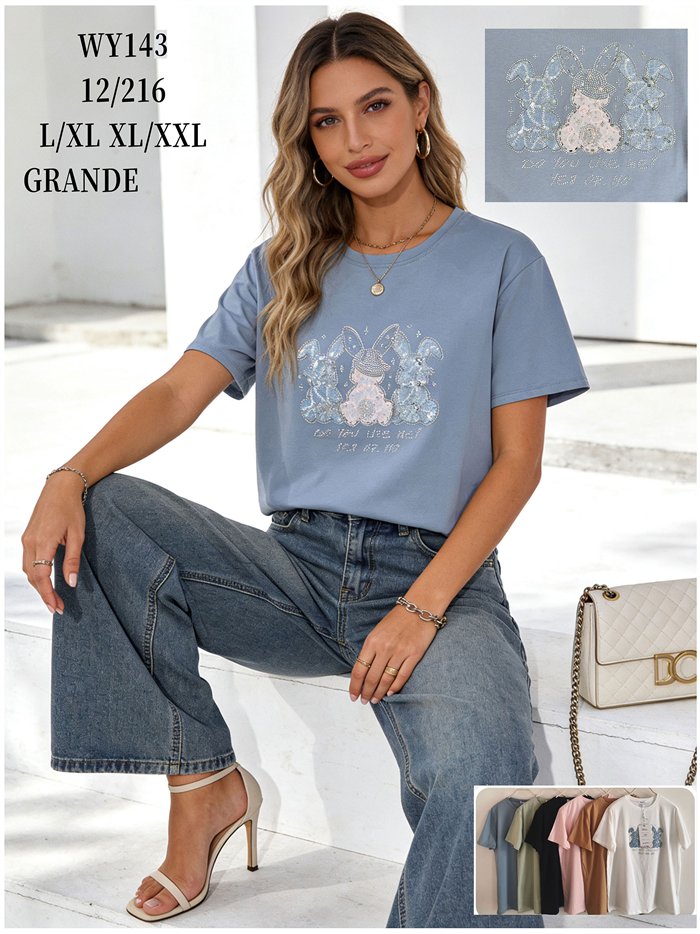 Übergroßes T-Shirt mit Hasen und Strasssteinen