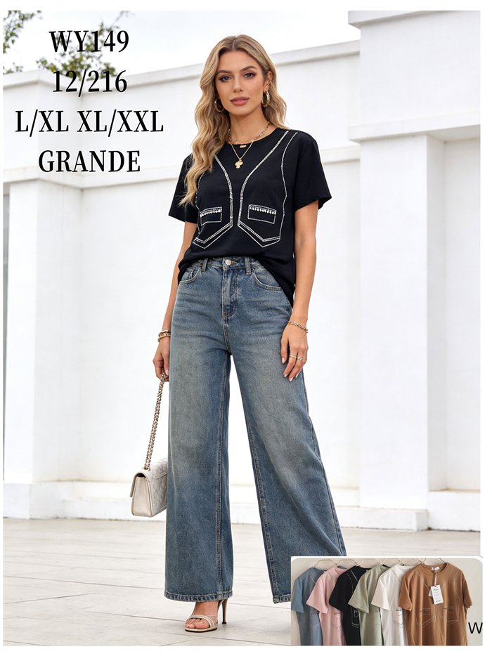 Camiseta amplia efecto chaleco con strass