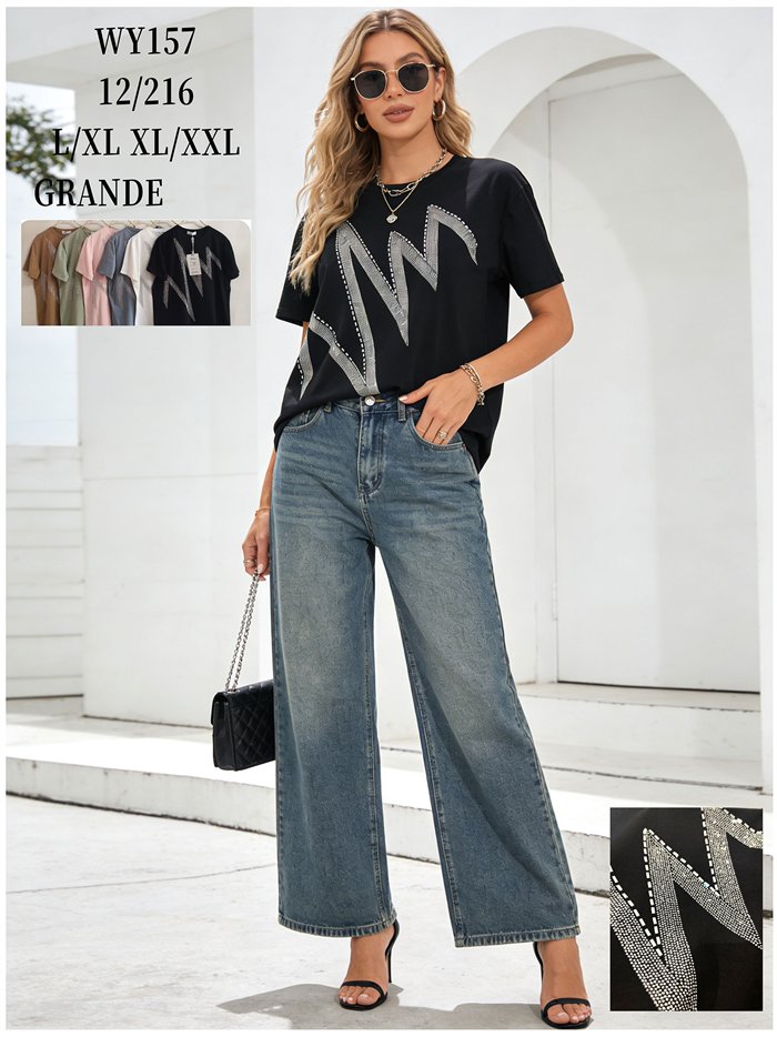 T-shirt oversize con maxi fulmine di strass