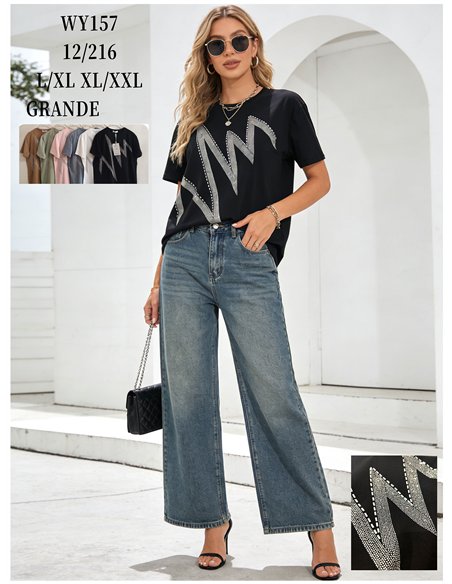 T-shirt oversize con maxi fulmine di strass