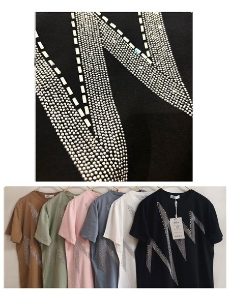 T-shirt oversize con maxi fulmine di strass