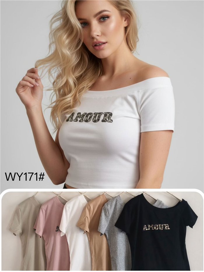 Top cropped hombros descubiertos amour