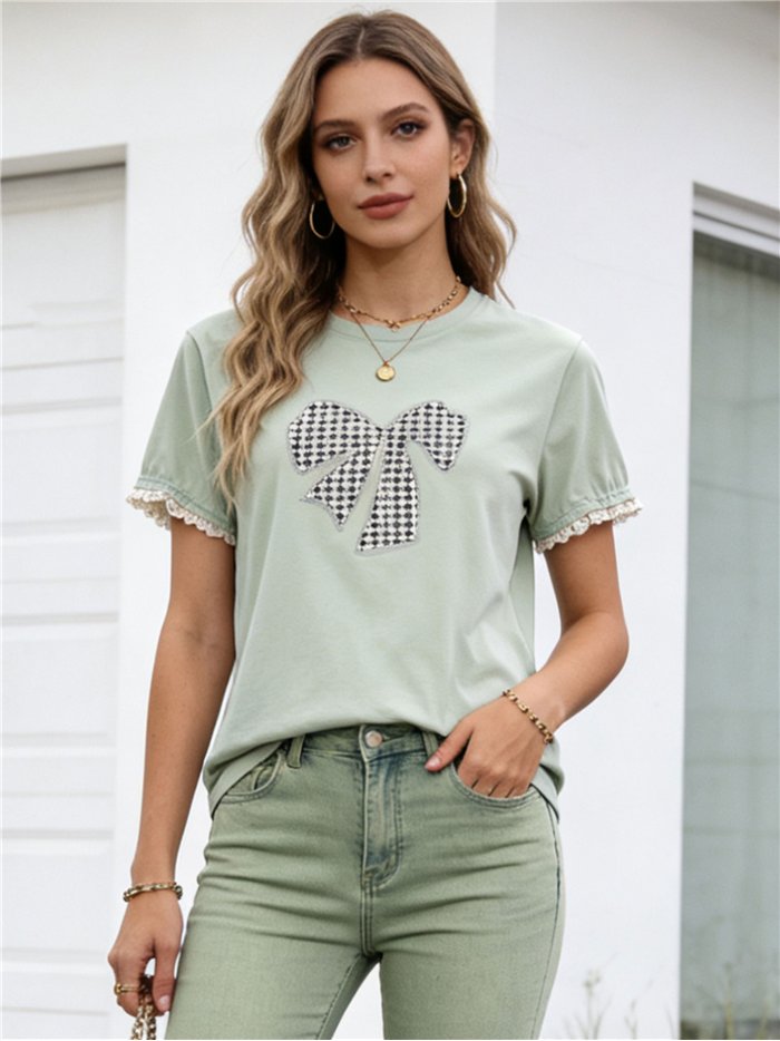 Camiseta con lazo pata de gallo y ribete