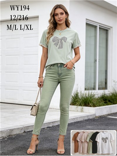 Camiseta con lazo pata de gallo y ribete 2