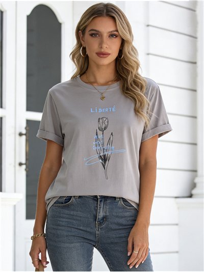 Camiseta "liberté" con flor