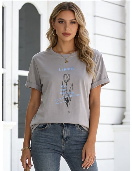 Camiseta "liberté" con flor