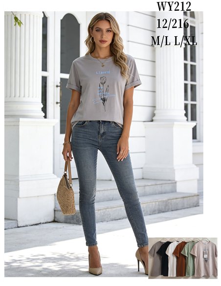 Camiseta "liberté" con flor