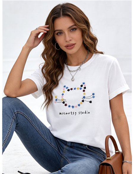 T-shirt ricamata con fiori
