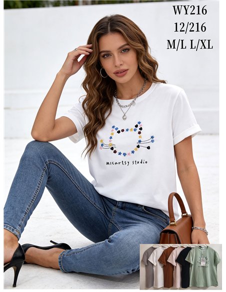 T-shirt ricamata con fiori