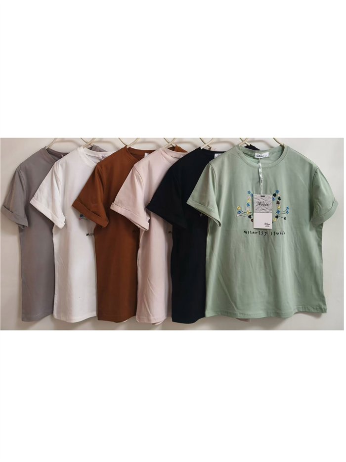 T-shirt ricamata con fiori