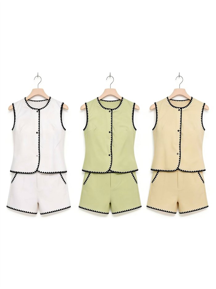 Ensemble gilet et short avec bordure contrastante