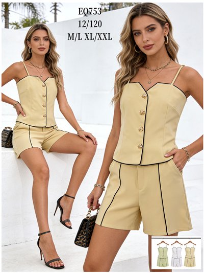 Conjunto de top de tirantes con vivo a contraste y short 2