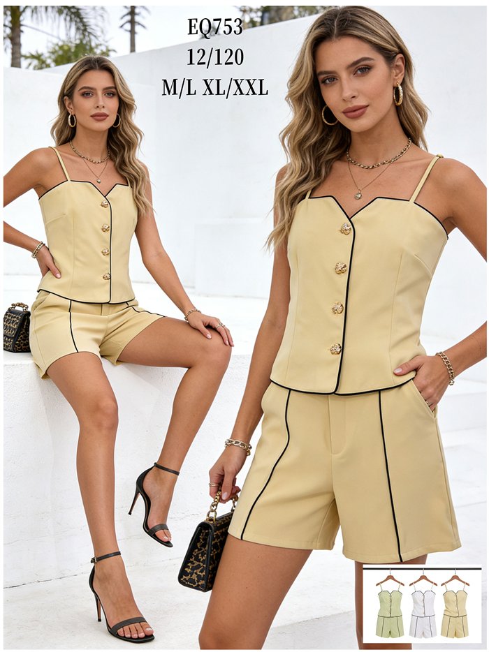 Conjunto de top de tirantes con vivo a contraste y short