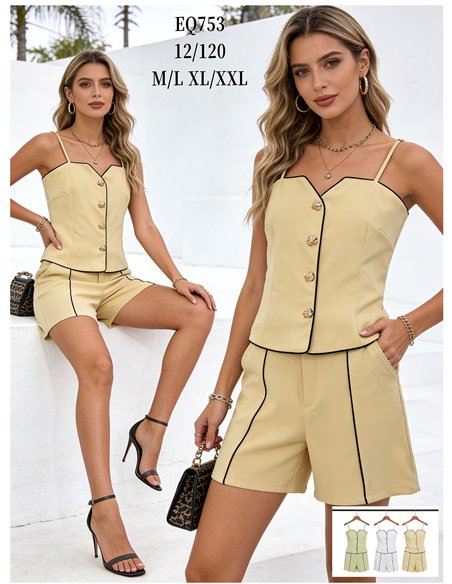 Conjunto de top de tirantes con vivo a contraste y short