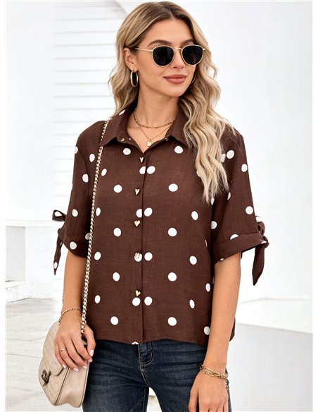 Polka dot tie-sleeve shirt