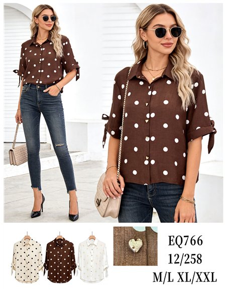 Polka dot tie-sleeve shirt