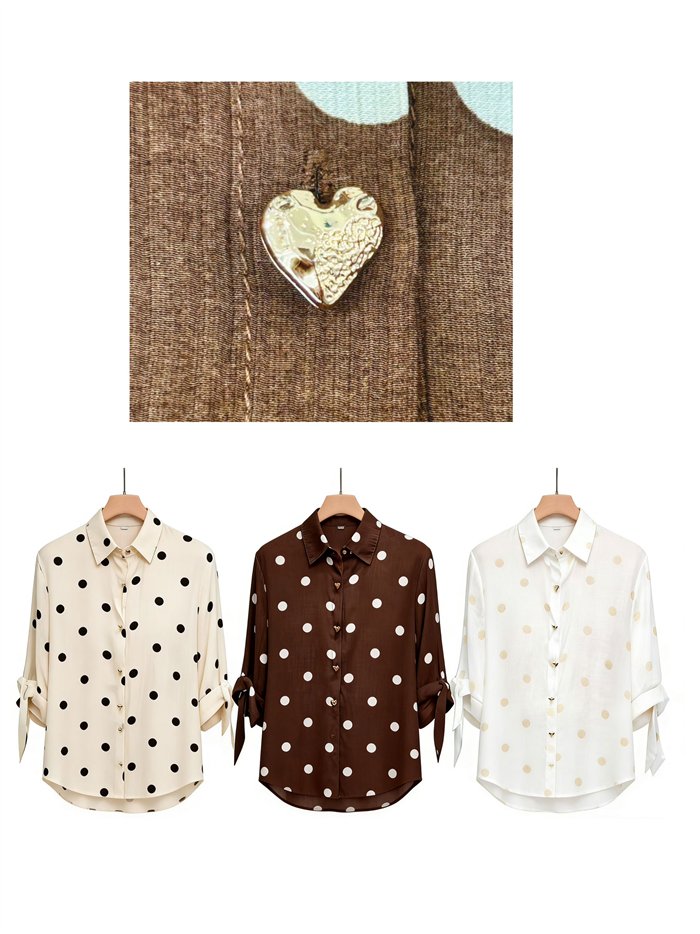 Polka dot tie-sleeve shirt