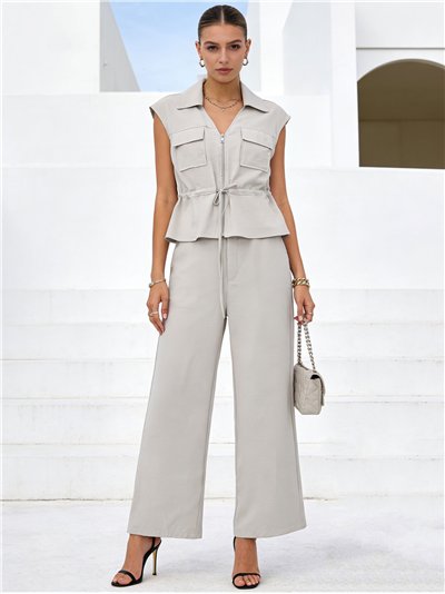 Conjunto de chaleco bolsillo solapa y pantalón wide-leg